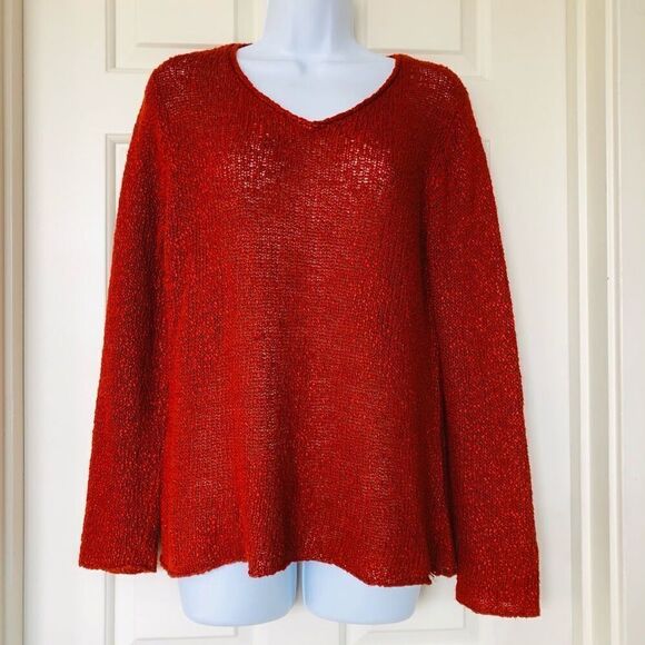 Eileen Fisher Terracotta Knit V-neck Sweater - Picture 9 of 13